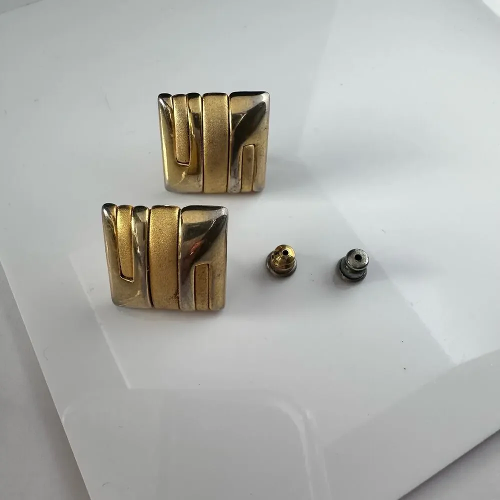 Geometric gold square stud earrings